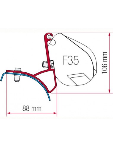 Kit de montaje para acople de Toldo Fiamma F35 a vehículo concreto.Medidas en imagen.